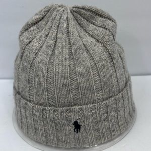 POLO RALPH LAUREN, GREY BEANIE, ONE SIZE FITS, 50% WOOL 50% NYLON, UNISEX